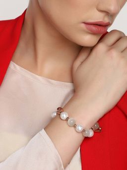 Estele - Rose Gold Plated Sparkling Pearl Charm Bracelet for Women